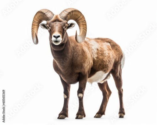 photo of mouflon isolated on white background. Generative AI