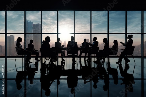 Business people silhouette company working togetherness teamwork office.Generative AI