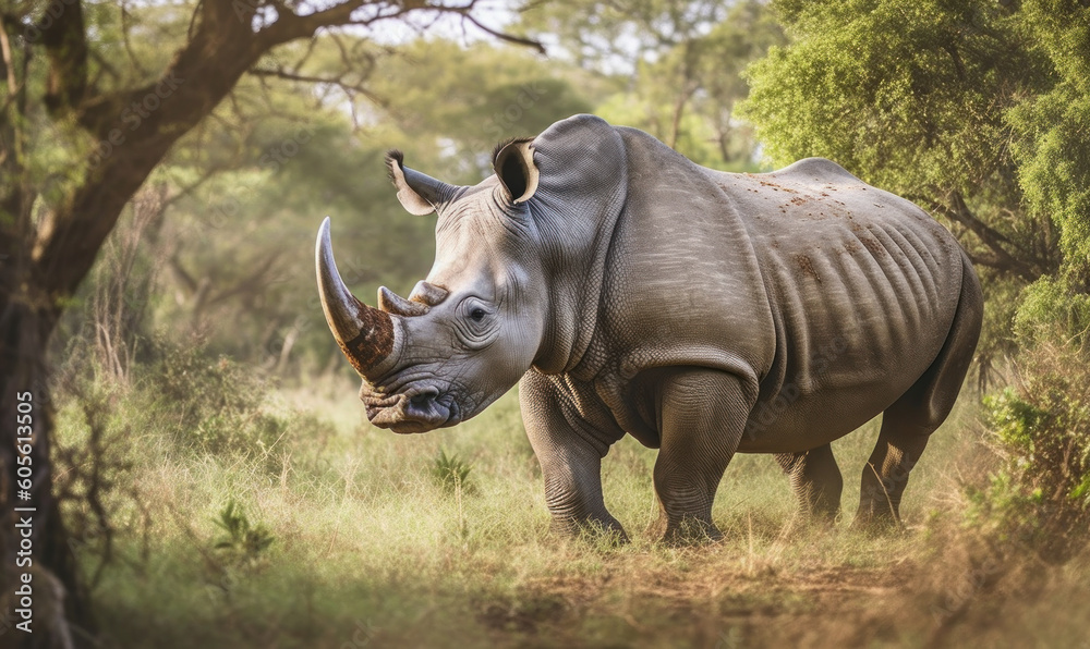 Obraz premium photo of northern white rhinoceros in its natural habitat. Generative AI