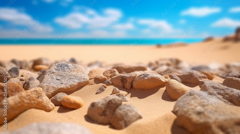 A seashell on a beach with a blue sky in the background A seashell on a beach with a blue sky in the background