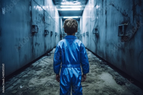Modern child boy underground bunker. Generate Ai © nsit0108