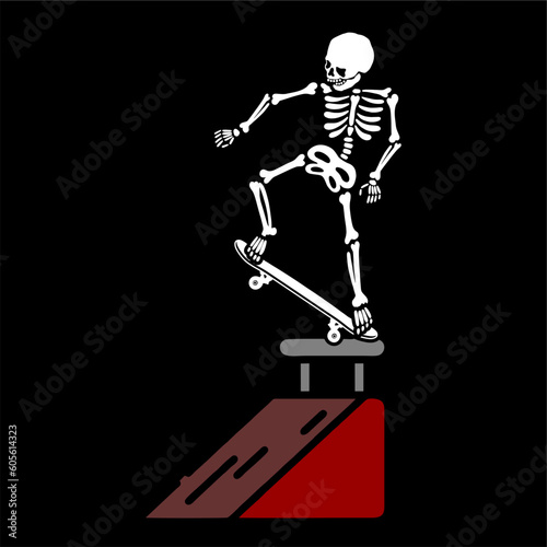 illustration vector of skeleton skull skateboarding trick