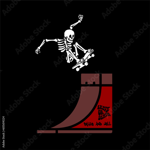 illustration vector of skeleton skull skateboarding trick
