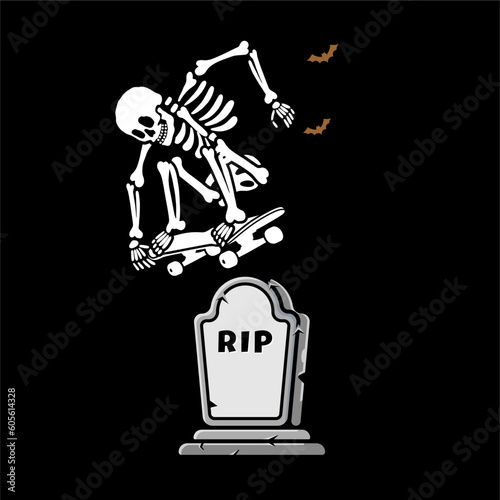 illustration vector of skeleton skull skateboarding trick