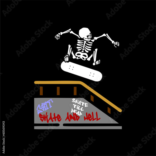 illustration vector of skeleton skull skateboarding trick