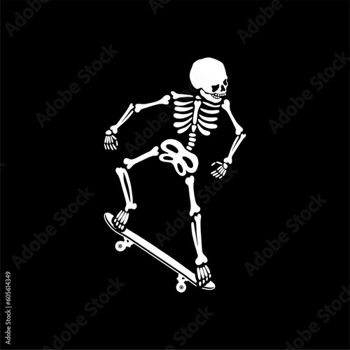 illustration vector of skeleton skull skateboarding trick