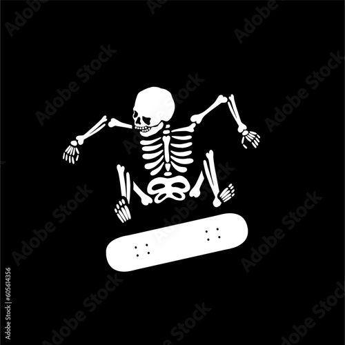 illustration vector of skeleton skull skateboarding trick