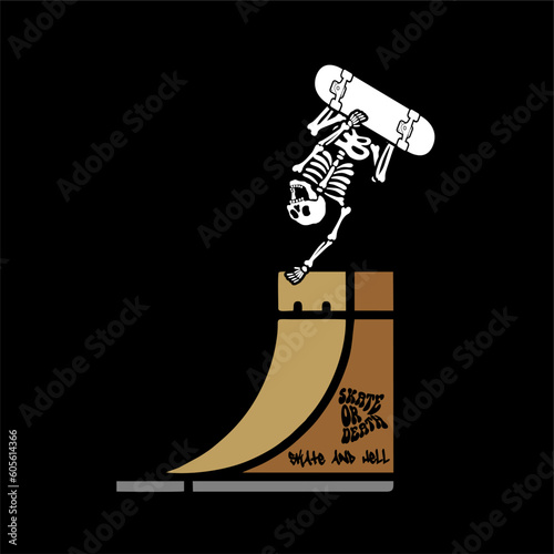 illustration vector of skeleton skull skateboarding trick