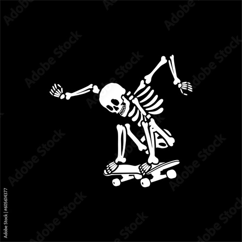 illustration vector of skeleton skull skateboarding trick
