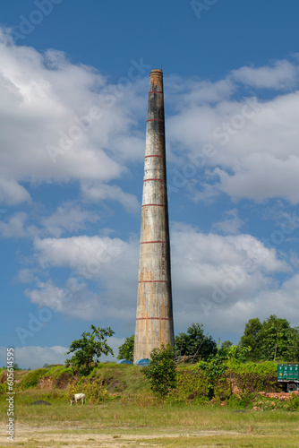 21st October, 2022, Kaikhali, West Bengal, India: An abandoned chimney at brick factory at a village of West Bengal.