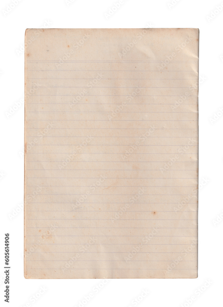 Old vintage lined paper on white background