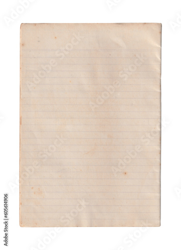 Old vintage lined paper on white background