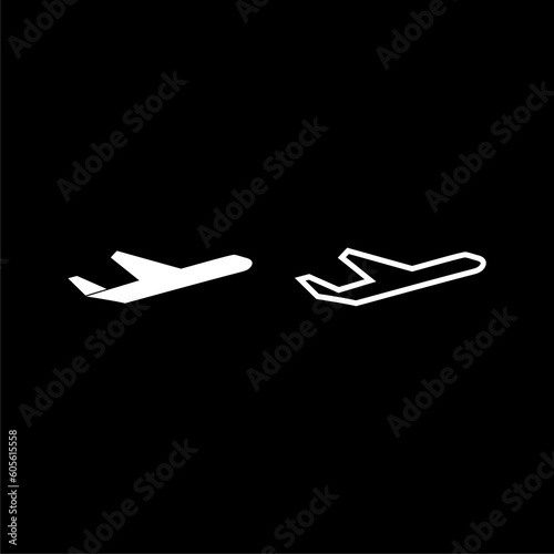 Flying airplane icon  isolated on black