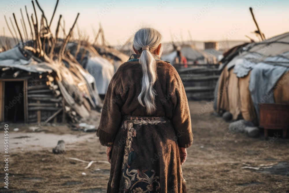 Mongolian ancient old woman. Generate Ai