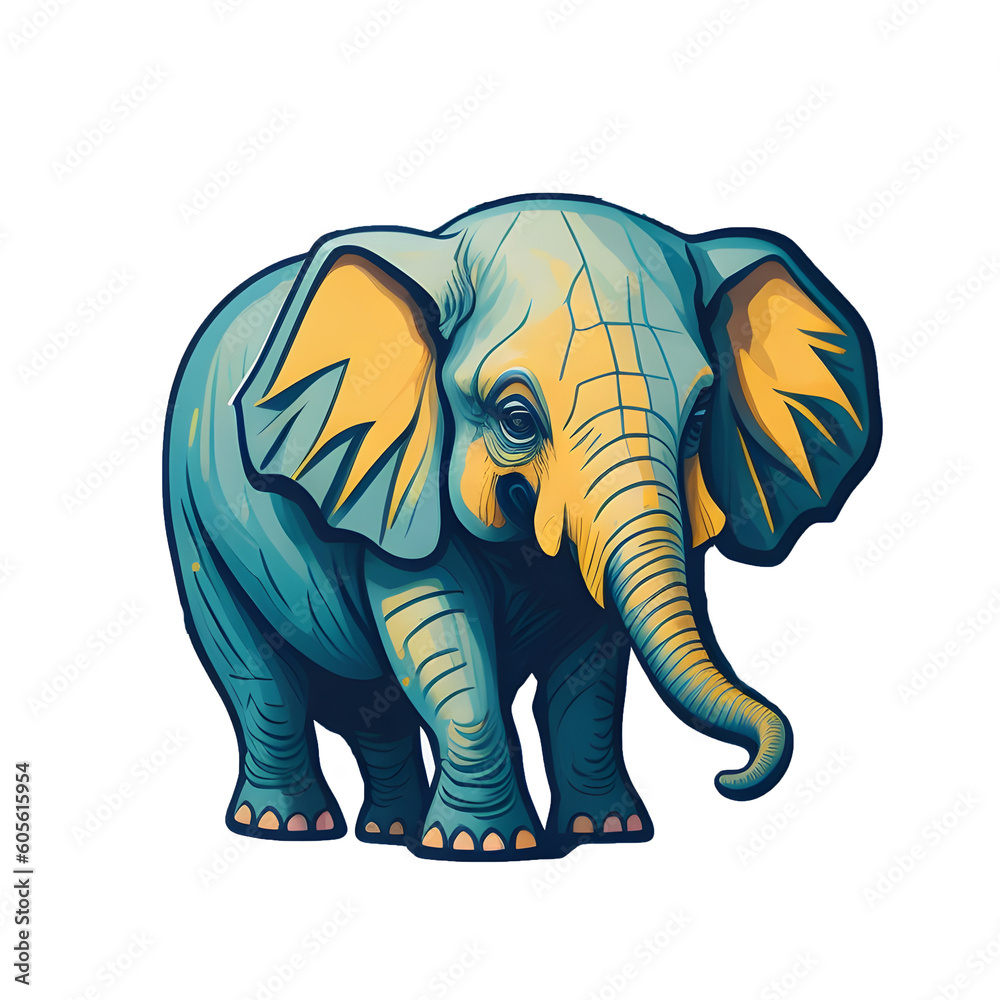 Elephant Sticker illustration, Png Image Ready To Use. Animal Sticker Design Series