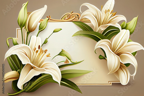 Photographie decoration of lillies on banner. Generative Ai