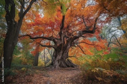 majestic tree with colorful leaves in autumn forest  created with generative ai