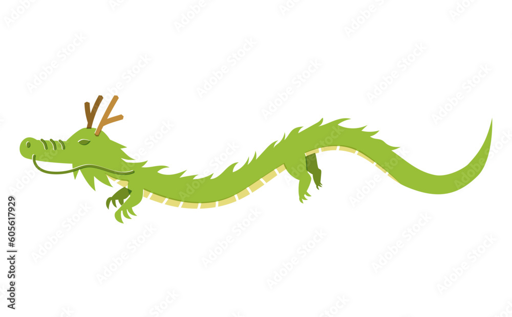 干支 辰のイラスト 版ずれ 空を飛ぶ姿 開眼羽無し Stock Vector | Adobe Stock