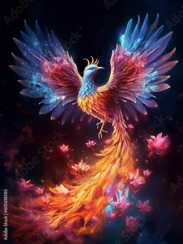 phoenix is flying with fire out its wings Generative AI © LavieArt