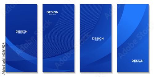 set of brochures with abstract blue wave gradient background with lines