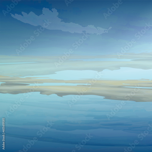 The third day God created land and sea. Genesis 1. Vector illustration for Bible story. 