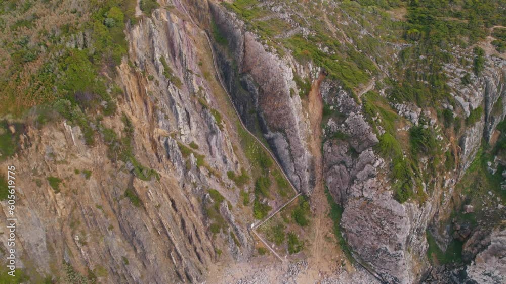 Drone view at tourist attraction Pegadas de Dinossauro da Praia Grande, Portugal Drone view at tourist attraction Pegadas de Dinossauro da Praia Grande, Portugal
