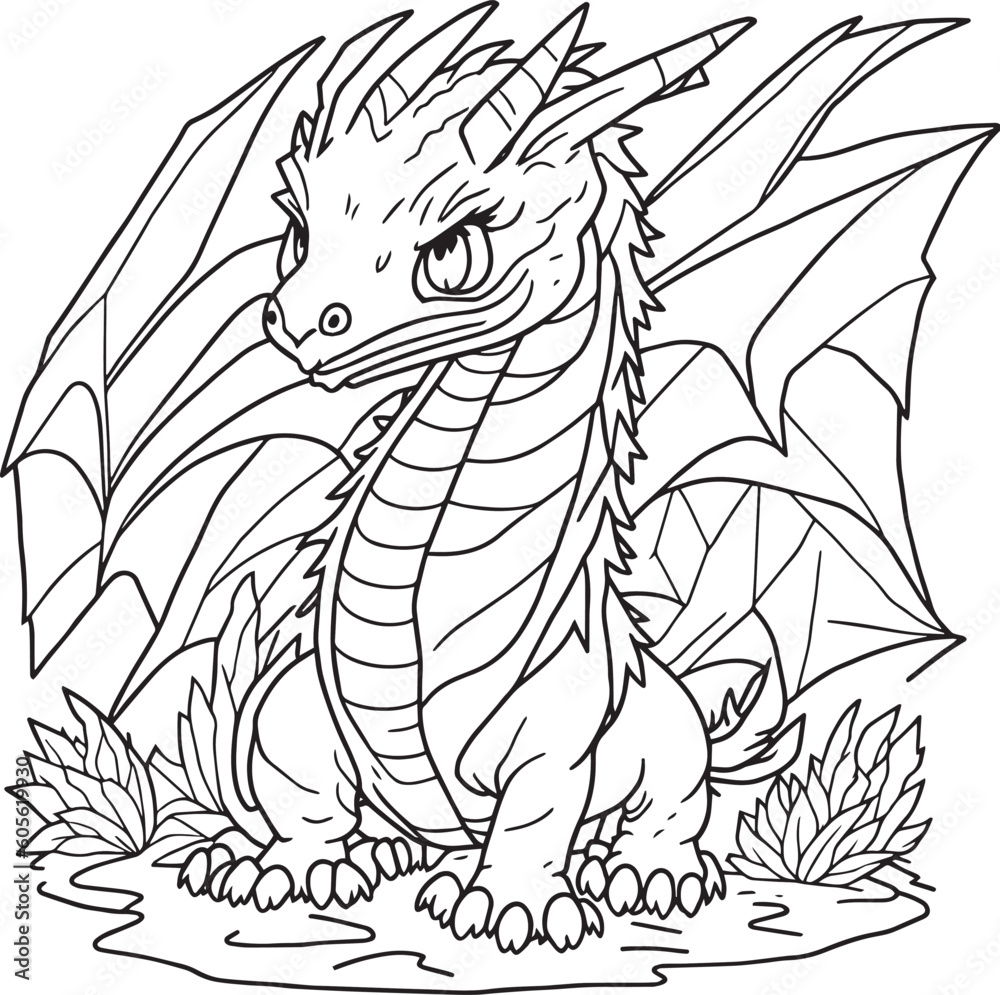 Dragon coloring page for kids Stock Vector | Adobe Stock