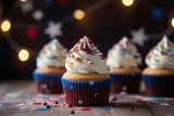 Patriotic cupcakes with flag-themed icing, Independence Day, bokeh Generative AI