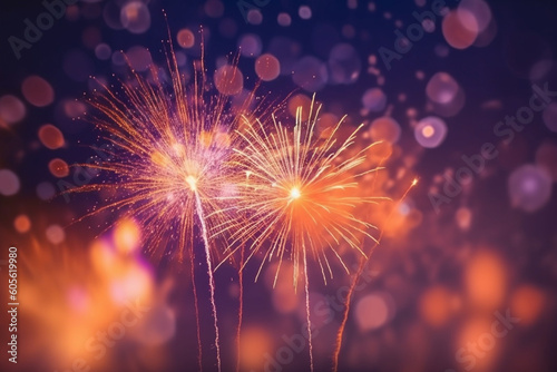 Fireworks bursting in the night sky  Independence Day  bokeh Generative AI