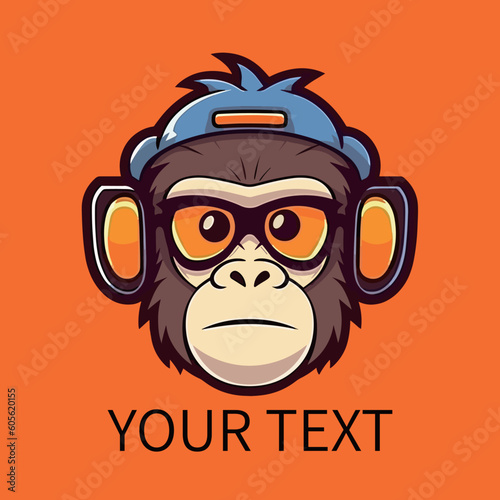 Hip hop monkey head cartoon vector illustration, logo