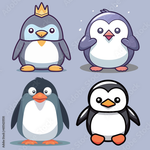 Cute penguin cartoon vector illustration, logo