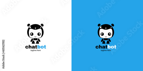 Girl chatbot person icon sign  design vector illustration  on white and blue background. Cute AI bot helper mascot character concept symbol business assistant