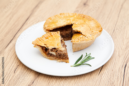 Homemade beef pot pie with rosemary