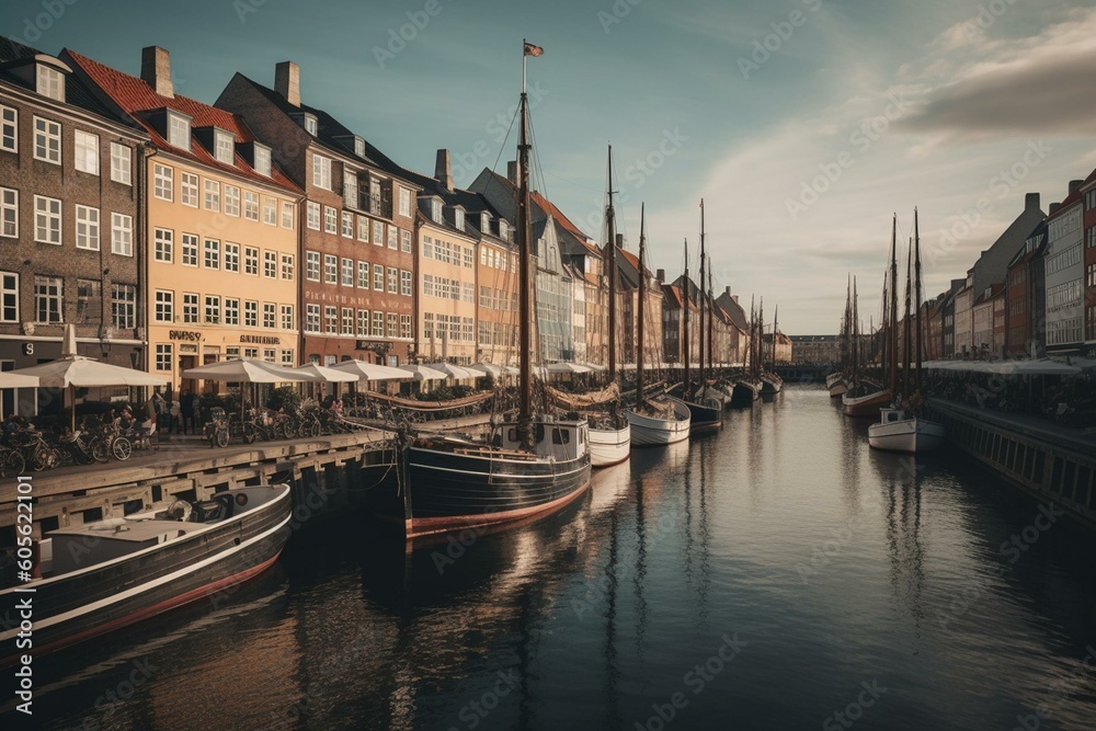 Beautiful scenery of Copenhagen, the capital of Denmark. Generative AI