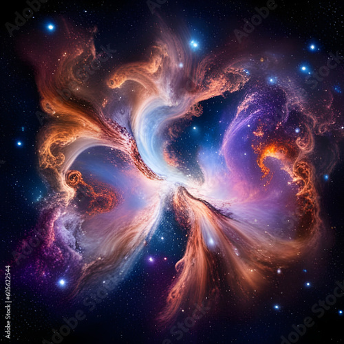 Abstract space wallpaper with colourful nebulas and sparkling stars in the outer space. Amazing Cosmos Background. Digital illustration. CG Artwork Background