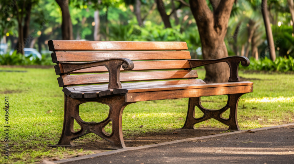 A wooden bench in a park