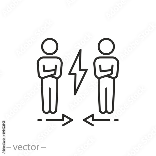 conflict between people icon, tension in community, disagreement or quarrel, divorce family, thin line symbol - editable stroke vector illustration