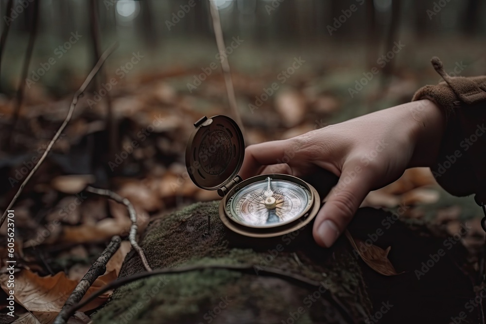 geocaching adventure with map and compass for treasure hunt in remote ...