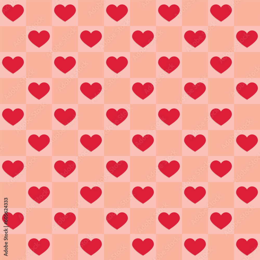 Hand drawn hearts chessboard background. Seamless pattern for Valentine's Day. Vector illustration.