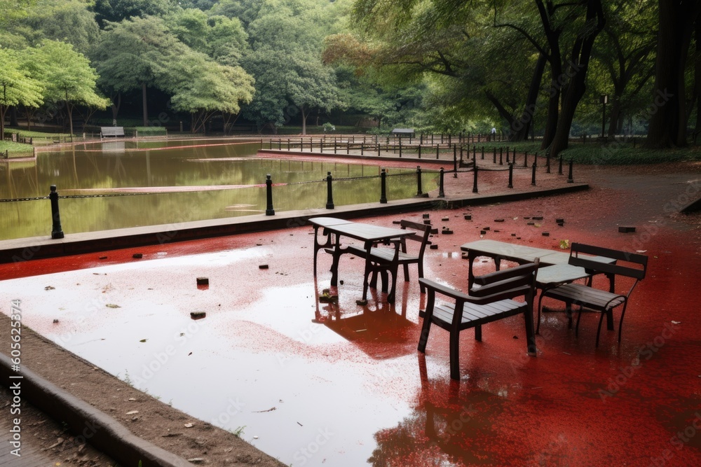 toxic spills in a public park, with the risk of exposure for unsuspecting visitors, created with generative ai