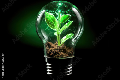 Green sprout in a light bulb  eco image  Generative AI