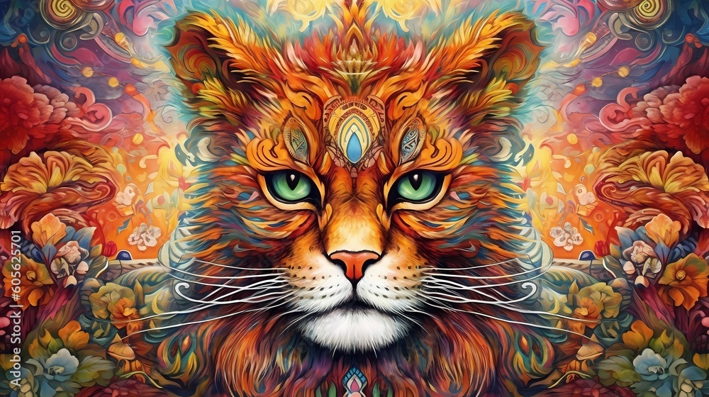 Colorful tiger illustration. Generative AI