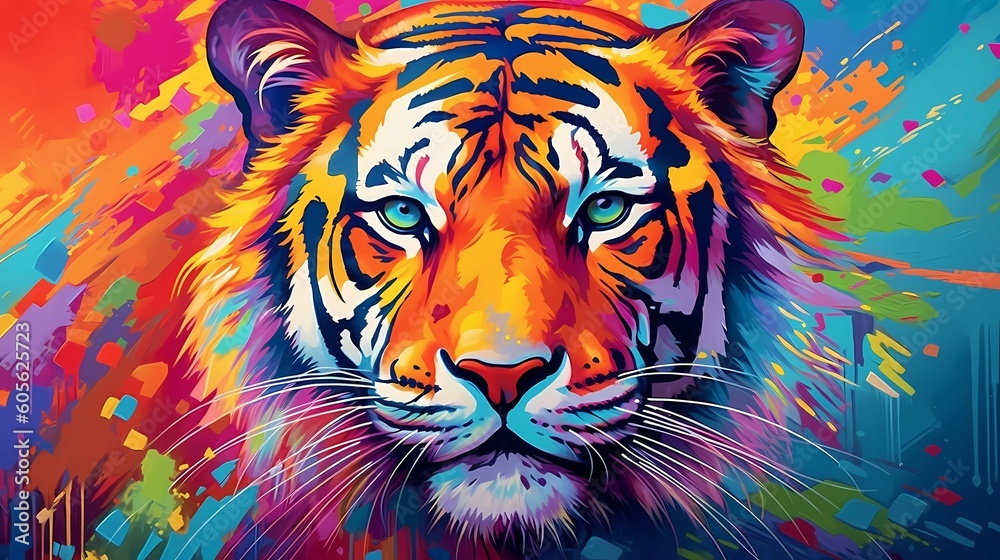 Colorful tiger illustration. Generative AI