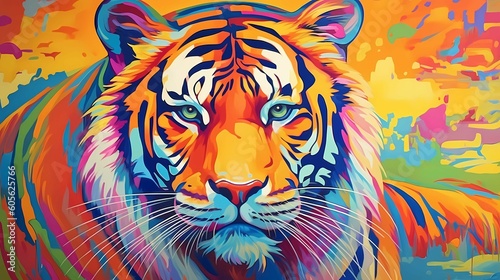 Colorful tiger illustration. Generative AI