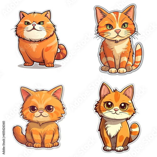 sticker cartoon of cat, white background