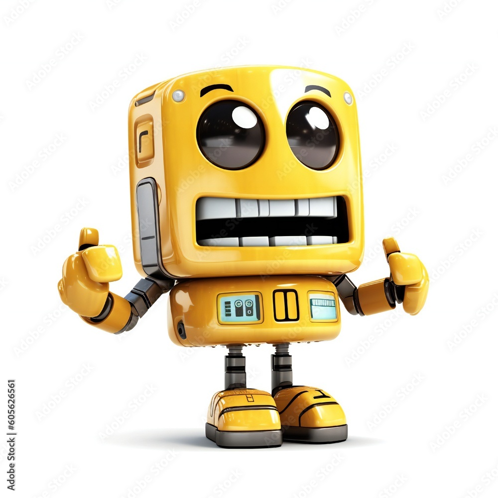 A robot cartoon mascot with smiley face Generative AI A robot cartoon mascot with smiley face Generative AI