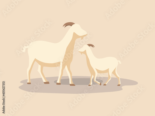 mother goat with her baby kid flat vector