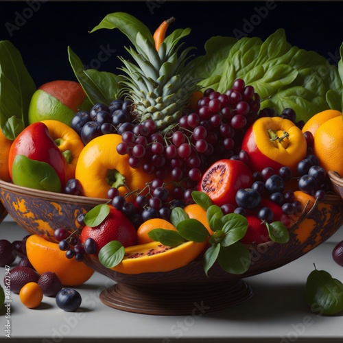 A vibrant still life of a bowl of freshly picked exotic fruits. AI Generated high quolity picture