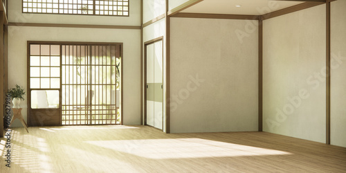 the hallway Clean japanese minimalist room interior, 3D rendering