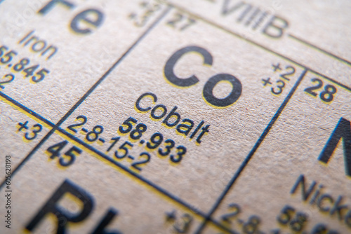 Cobalt on periodic table of the elements. photo